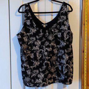 Halogen Sleeveless Top L Black with White Flowers